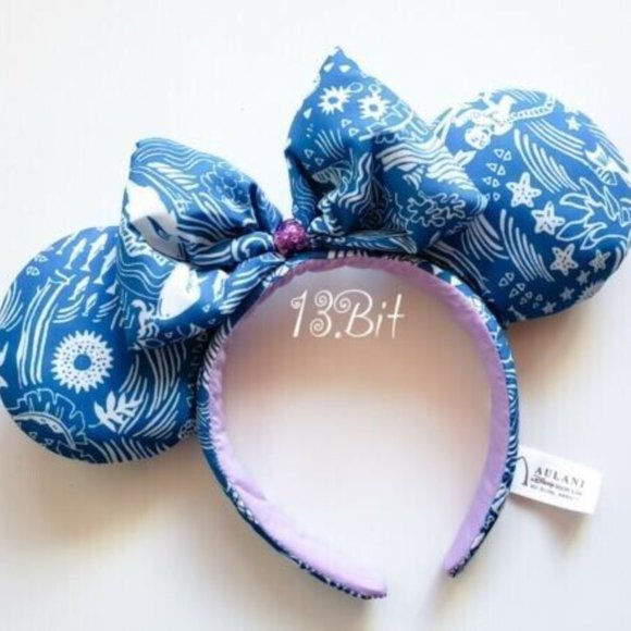 Disney Aulani Blue & White Hawaiian Tropical Minnie Ears Headband NWOT